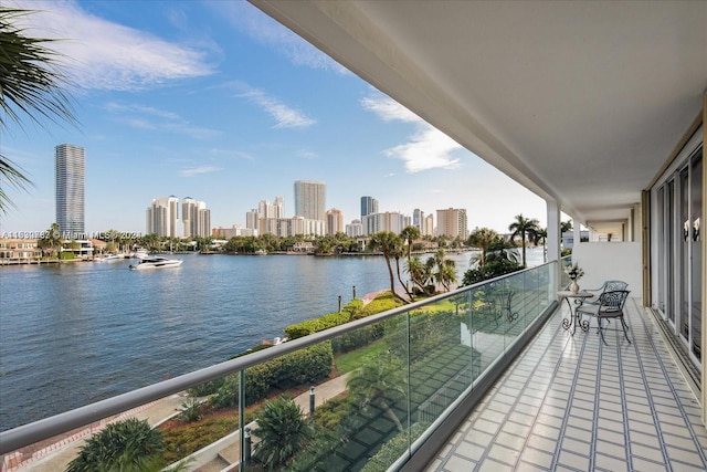 balcony featuring a water view