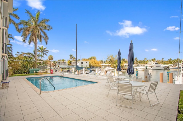 view of swimming pool with a patio area