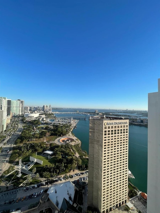 drone / aerial view featuring a water view