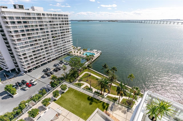 aerial view with a water view