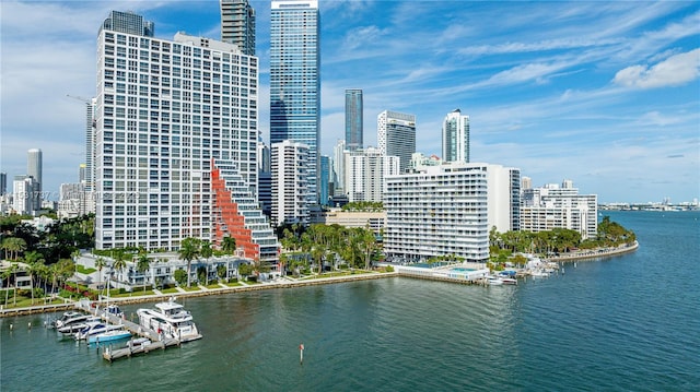 property's view of city with a water view