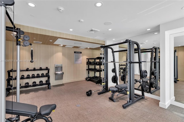 exercise room with carpet