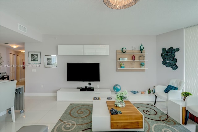 living room with light tile flooring