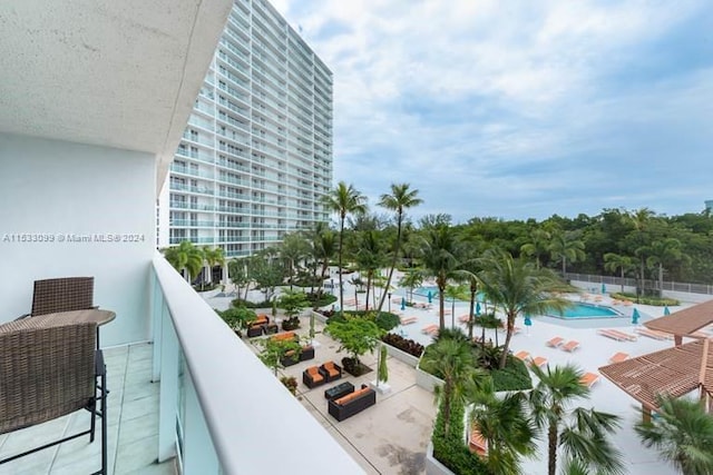 balcony with a community pool