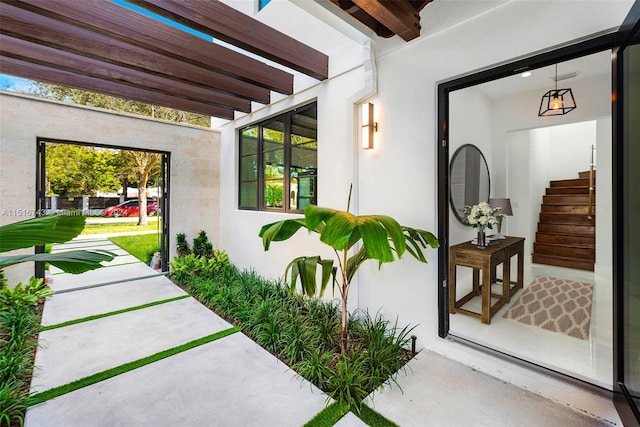 view of patio featuring a pergola