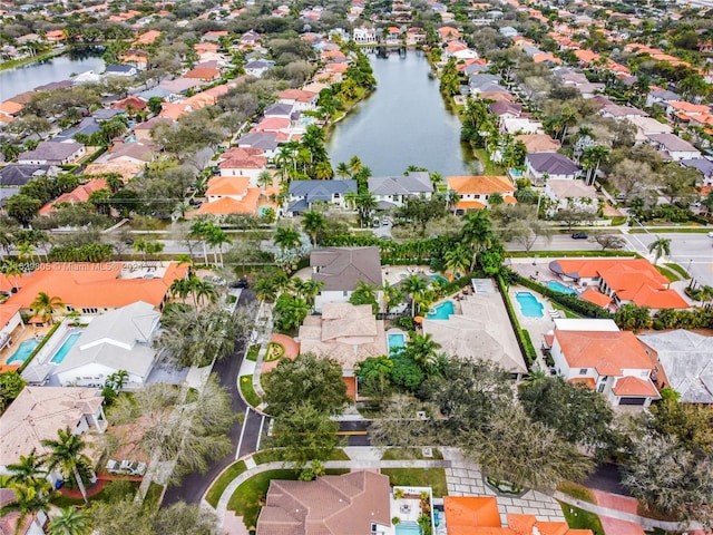 aerial view featuring a water view