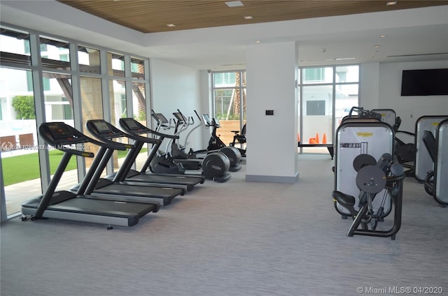 gym with light colored carpet