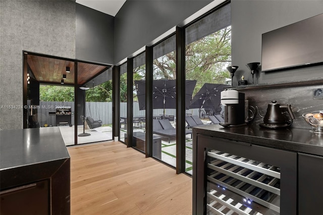 interior space with plenty of natural light, stainless steel counters, and light wood-type flooring