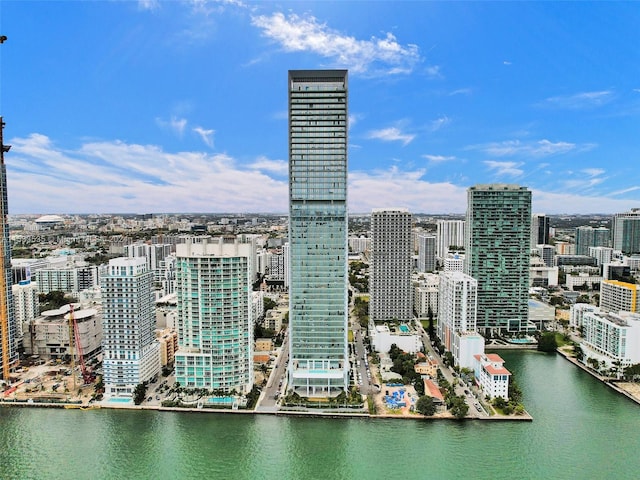 property's view of city featuring a water view