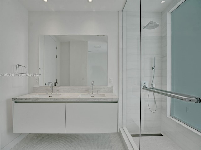 bathroom featuring dual vanity and tile flooring