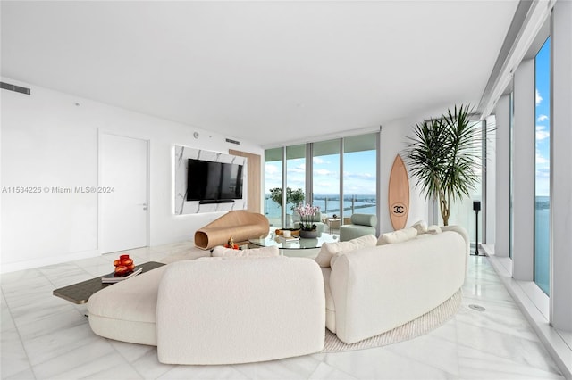 living room with expansive windows