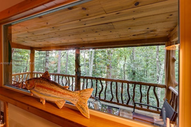 interior space featuring wooden ceiling