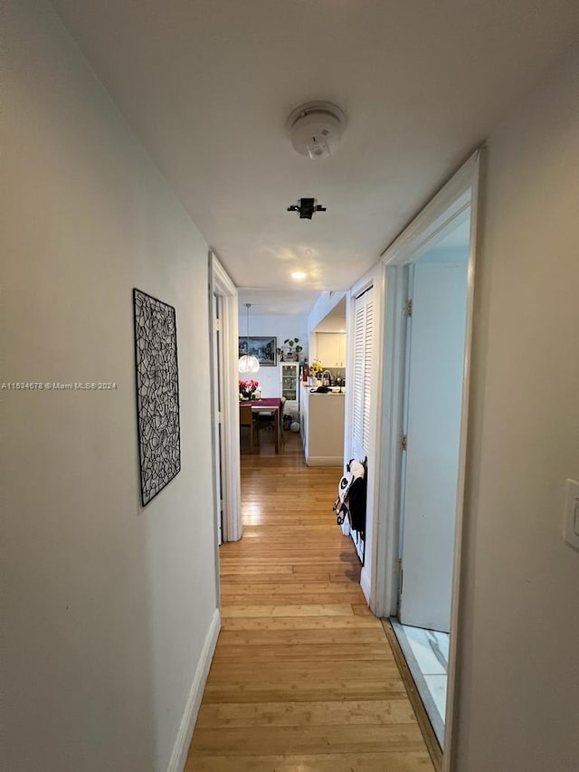 hall with light hardwood / wood-style floors