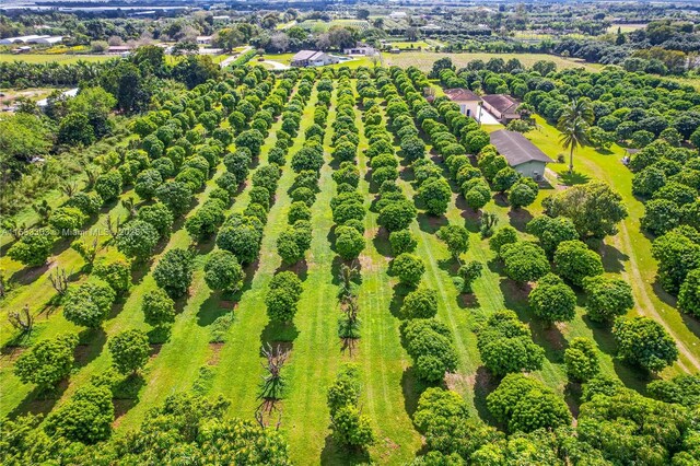 birds eye view of property featuring a rural view