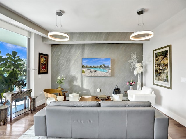 living room with hardwood / wood-style floors