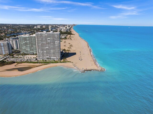 drone / aerial view with a water view and a view of the beach