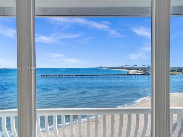 view of water feature with a view of the beach