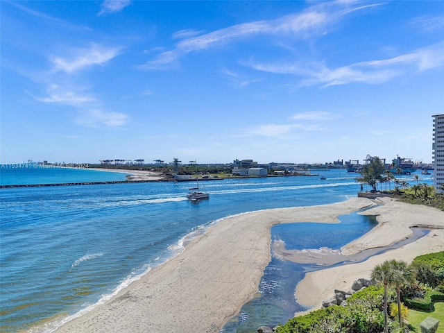 view of water feature featuring a beach view