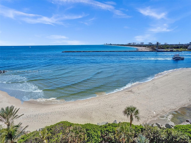 view of water feature featuring a beach view