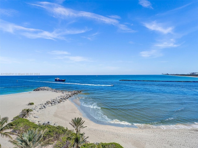 view of water feature with a view of the beach