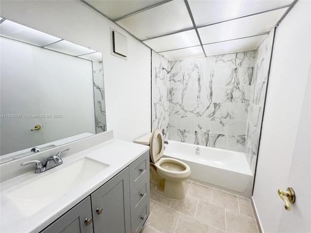 full bathroom with vanity, toilet, and tiled shower / bath combo