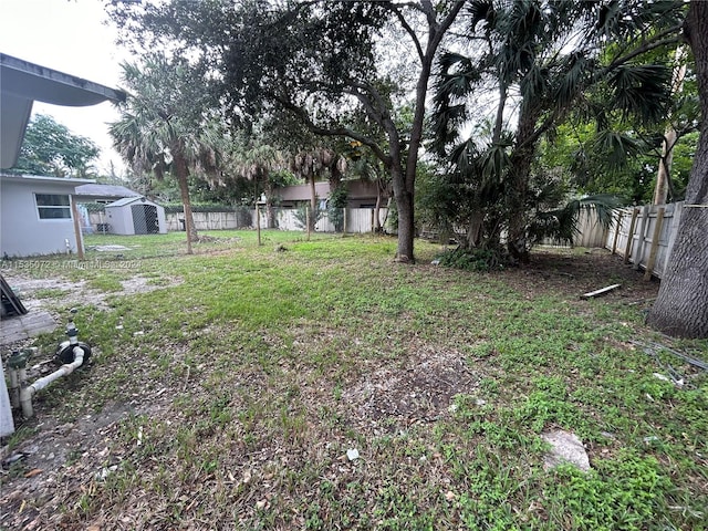 view of yard with a storage unit