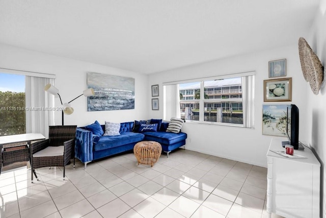 living room featuring light tile patterned floors