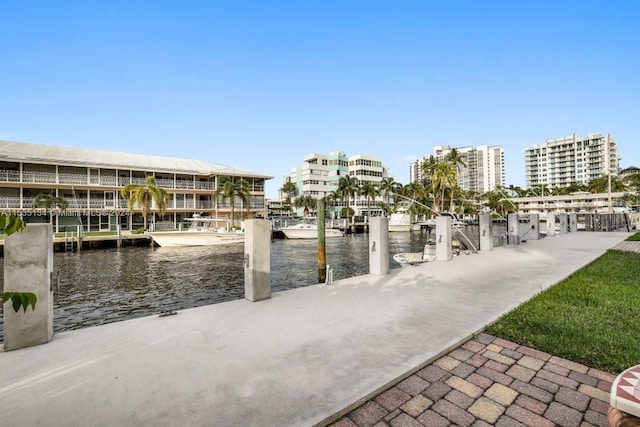 dock area with a water view