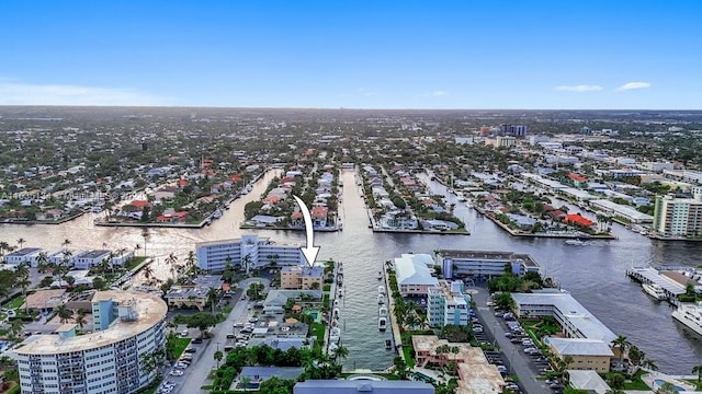 aerial view featuring a water view