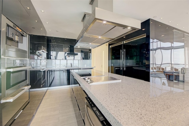 kitchen featuring plenty of natural light, light stone countertops, stainless steel dishwasher, and sink