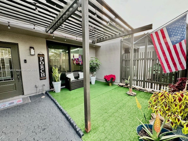 view of patio / terrace featuring a pergola