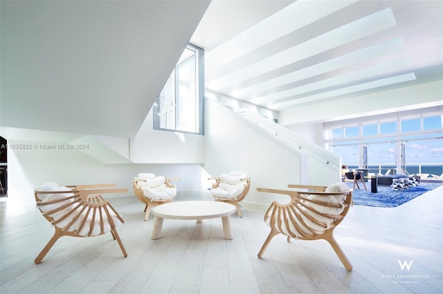 living area featuring light hardwood / wood-style floors and a wealth of natural light