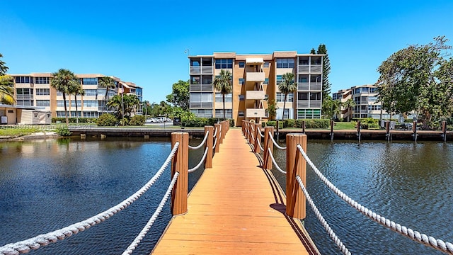 dock area with a water view