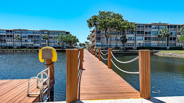 view of dock with a water view