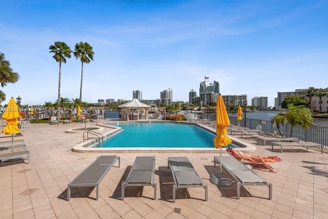 view of pool featuring a patio area and a gazebo