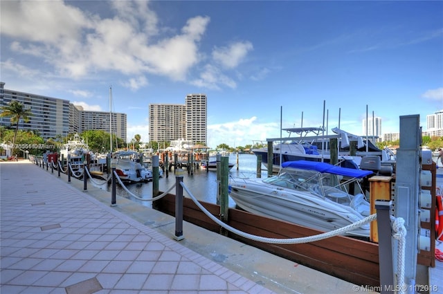 dock area featuring a water view