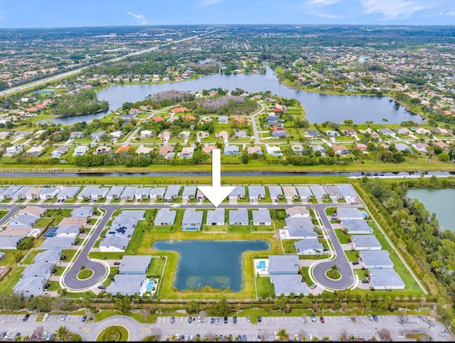 bird's eye view featuring a water view