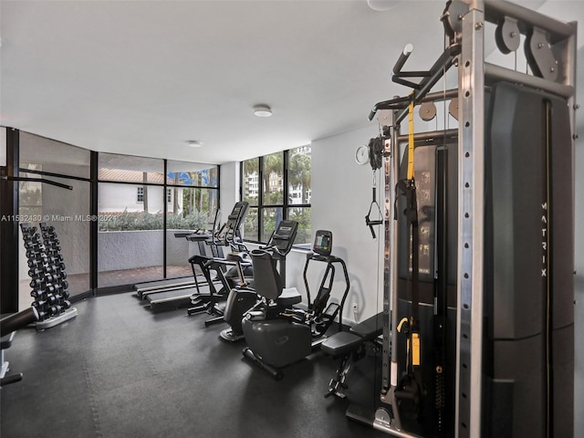 workout area with a wall of windows