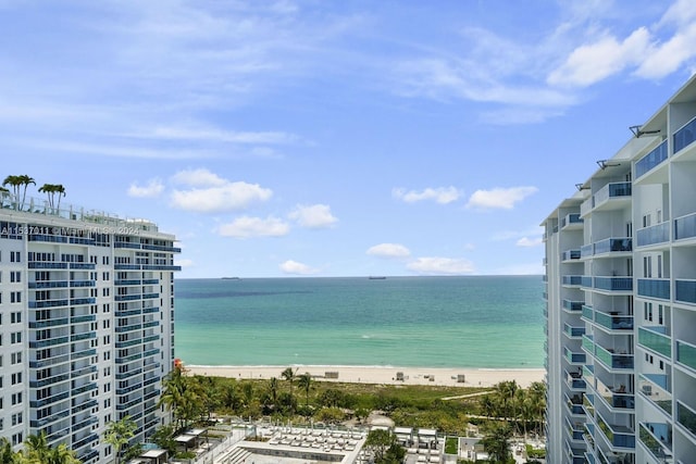 property view of water featuring a beach view