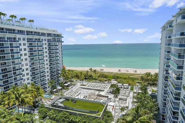 property view of water featuring a view of the beach