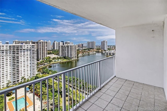 balcony featuring a water view