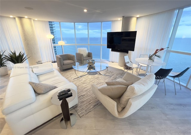 living room featuring floor to ceiling windows