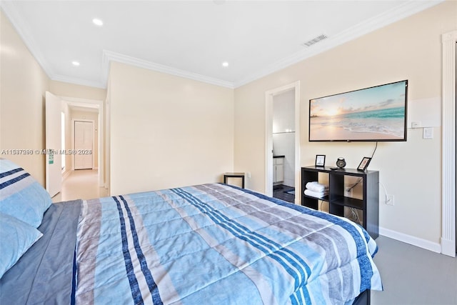 bedroom with ornamental molding