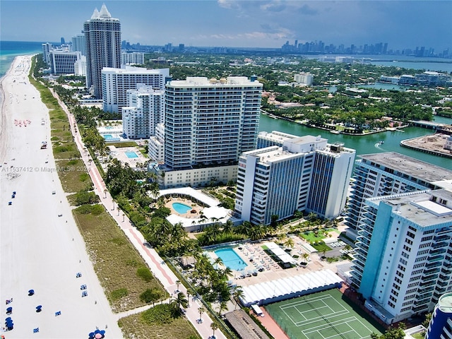 drone / aerial view featuring a water view