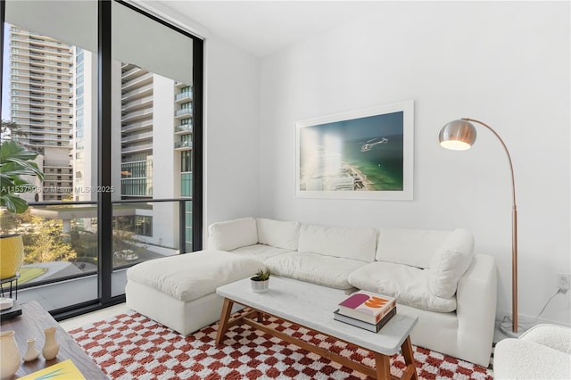 living room featuring expansive windows