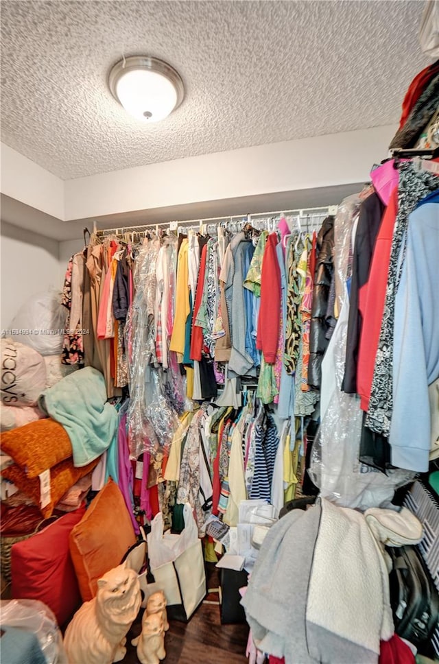 walk in closet with dark wood-type flooring