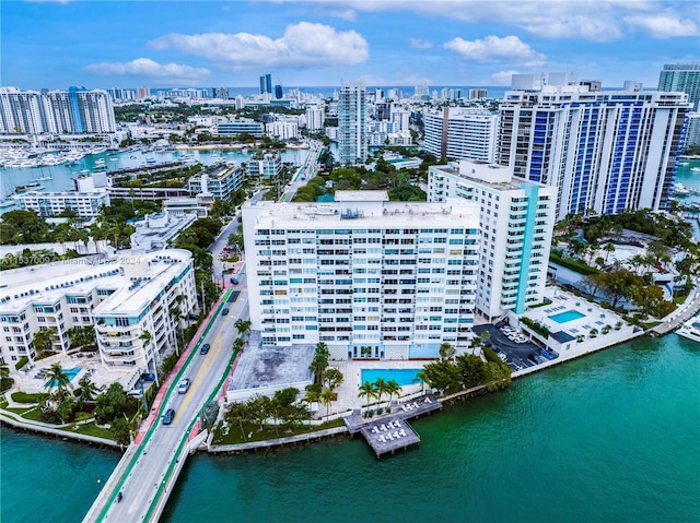 aerial view with a water view