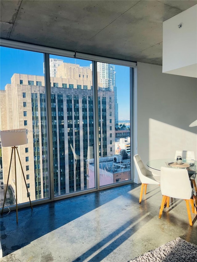 interior space featuring floor to ceiling windows