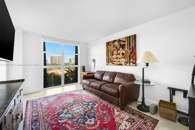 living room with floor to ceiling windows