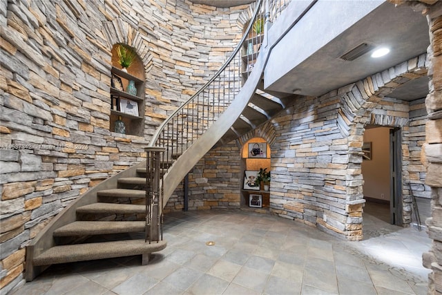 basement with tile flooring